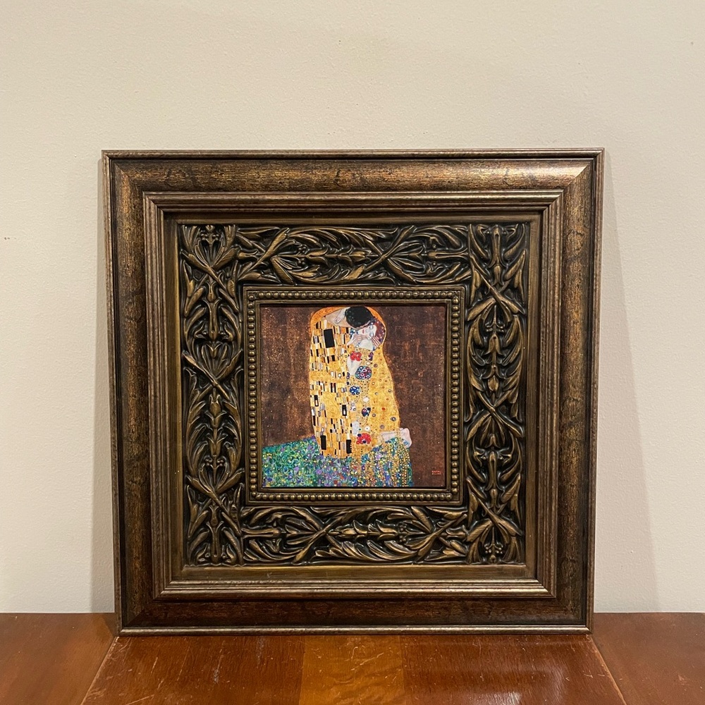 Gustav Klimt The Kiss Bronze Framed Print 15x15 Art Nouveau Bohemian Wall Art